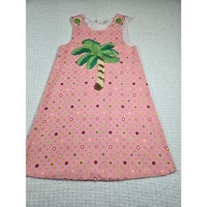Girls Polka Dot Palm Tree Chenille Applique‎ Jumper Dress 6X Resortwear Tropical